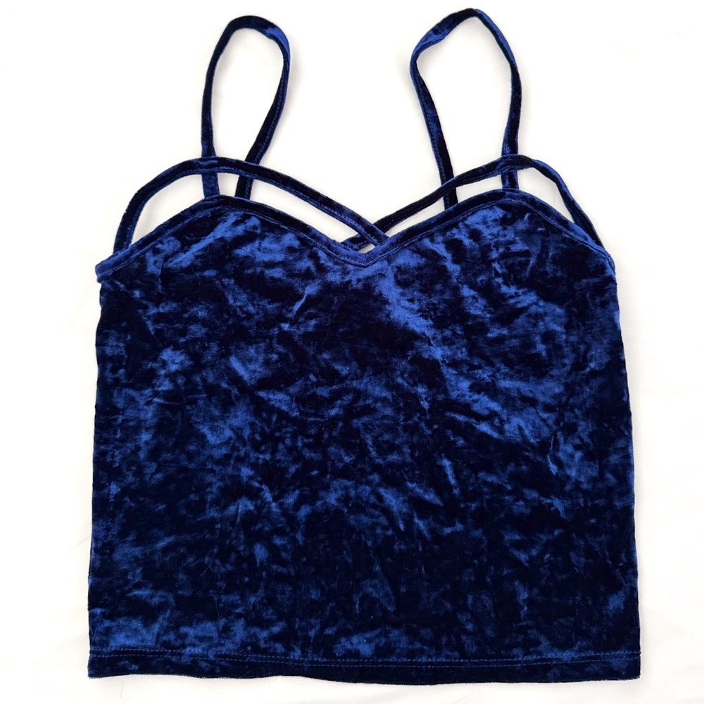 Velvet Strappy Crop Top in Deep Blue